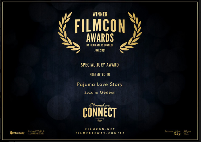 Winner of Special jurry award Filmcon Award badge, presented to zuzana Gedeon for Pajama Love Story in screenwriting competition.